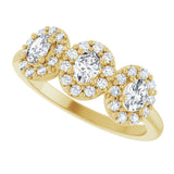 14K Gold Oval Natural Diamond Three-Stone Halo-Style Anniversary Band - Yellow Gold - view 5