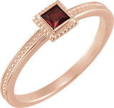 14K Gold Square Natural Mozambique Garnet Family Stackable Ring - Rose Gold