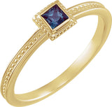 14K Gold Square Lab-Grown Alexandrite Family Stackable Ring - Yellow Gold
