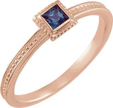 14K Gold Square Lab-Grown Alexandrite Family Stackable Ring - Rose Gold