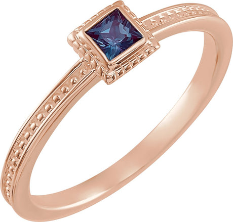14K Gold Square Lab-Grown Alexandrite Family Stackable Ring - Rose Gold