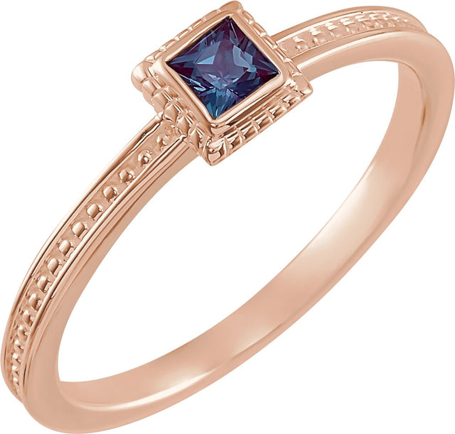 14K Gold Square Lab-Grown Alexandrite Family Stackable Ring - Rose Gold