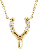 14K Gold Round Natural Diamond Petite Wishbone Necklace - Yellow Gold