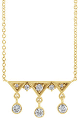 14K Gold Round Natural Diamond Fringe Bar Necklace - Yellow Gold