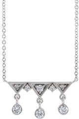 14K Gold Round Natural Diamond Fringe Bar Necklace - White Gold