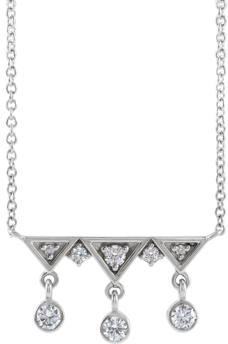 14K Gold Round Natural Diamond Fringe Bar Necklace - White Gold