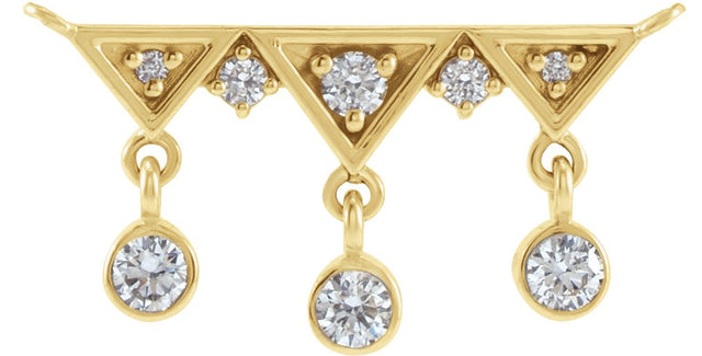 14K Gold Round Natural Diamond Fringe Bar Necklace - Yellow Gold