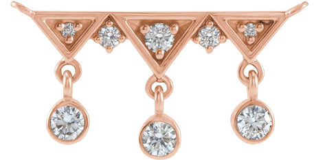 14K Gold Round Natural Diamond Fringe Bar Necklace - Rose Gold