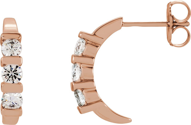 14K Gold Round Lab-Grown Diamond Three-Stone J-Hoop Earrings - Rose Gold