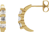 14K Gold Round Natural Diamond Three-Stone J-Hoop Earrings - Yellow Gold