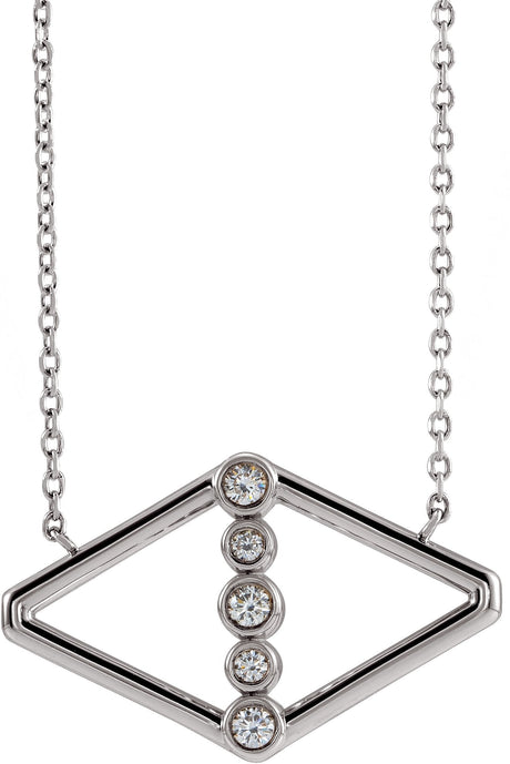 14K Gold Round Natural Diamond Geometric Necklace II - White Gold