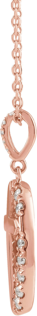 14K Gold Round Natural Diamond Halo-Style Cross Necklace or Pendant - Rose Gold - view 2