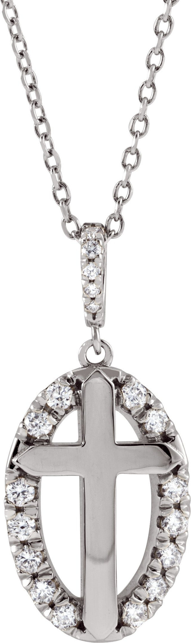 14K Gold Round Natural Diamond Halo-Style Cross Necklace or Pendant - White Gold