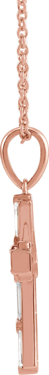 14K Gold Round Natural Diamond Accented Baguette Cross Necklace or Pendant - Rose Gold - view 2