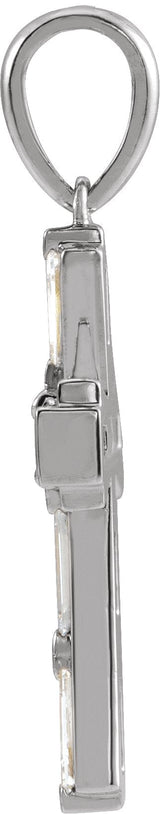 Platinum Round Natural Diamond Accented Baguette Cross Necklace or Pendant - view 2