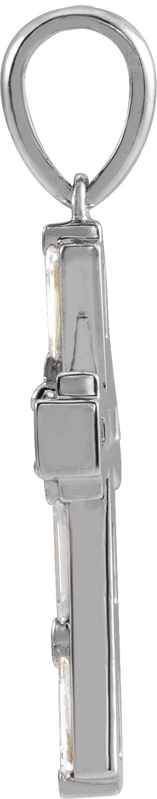Platinum Round Natural Diamond Accented Baguette Cross Necklace or Pendant - view 2
