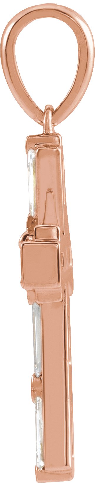 14K Gold Round Natural Diamond Accented Baguette Cross Necklace or Pendant - Rose Gold - view 2