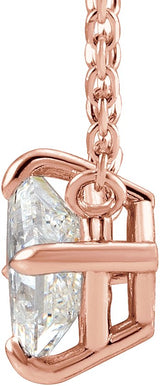14K Gold Square Natural Diamond Solitaire Claw-Prong Necklace - Rose Gold - view 5