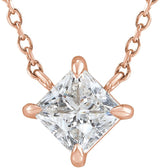 14K Gold Square Natural Diamond Solitaire Claw-Prong Necklace - Rose Gold - view 4