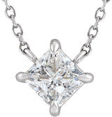 Platinum Square Natural Diamond Solitaire Claw-Prong Necklace - view 4