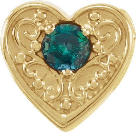 14K Gold Round Lab-Grown Alexandrite Family Heart Slide Pendant - Yellow Gold