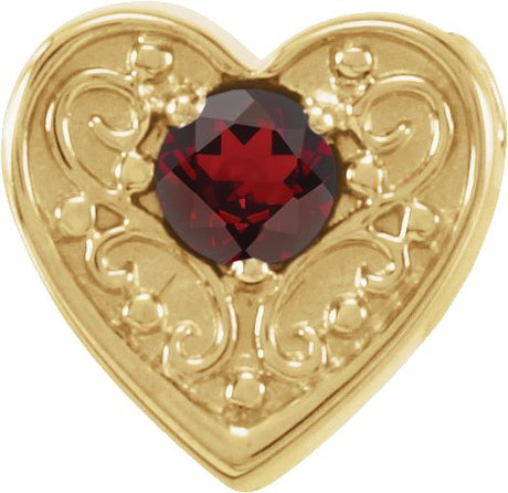 14K Gold Round Natural Mozambique Garnet Family Heart Slide Pendant - Yellow Gold
