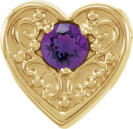 14K Gold Round Natural Amethyst Family Heart Slide Pendant - Yellow Gold