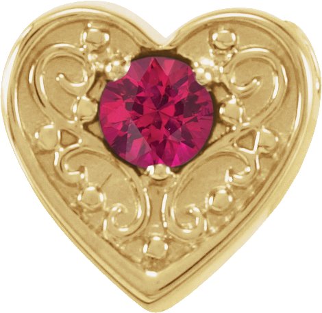 14K Gold Round Natural Ruby Family Heart Slide Pendant - Yellow Gold