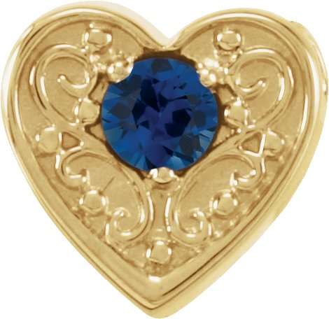 14K Gold Round Natural Blue Sapphire Family Heart Slide Pendant - Yellow Gold