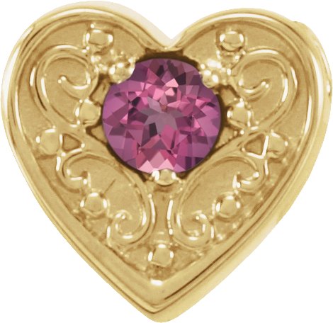 14K Gold Round Natural Pink Tourmaline Family Heart Slide Pendant - Yellow Gold