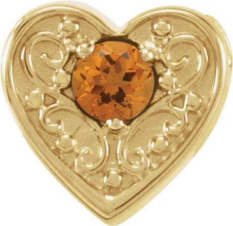 14K Gold Round Natural Citrine Family Heart Slide Pendant - Yellow Gold