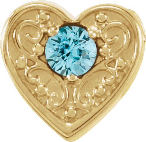 14K Gold Round Natural Blue Zircon Family Heart Slide Pendant - Yellow Gold