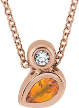 14K Gold Oval Natural Citrine Bezel-Set Necklace or Slide Pendant - Rose Gold