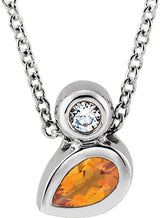 14K Gold Oval Natural Citrine Bezel-Set Necklace or Slide Pendant - White Gold