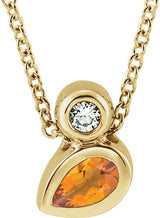 14K Gold Oval Natural Citrine Bezel-Set Necklace or Slide Pendant - Yellow Gold