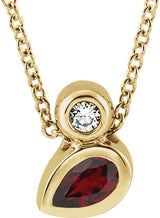 14K Gold Oval Natural Mozambique Garnet Bezel-Set Necklace or Slide Pendant - Yellow Gold