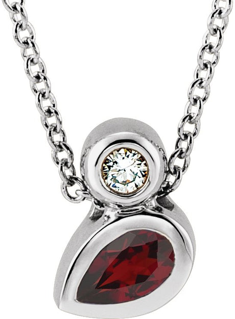 Platinum Oval Natural Mozambique Garnet Bezel-Set Necklace or Slide Pendant
