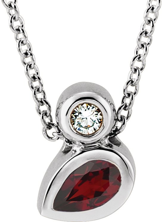 Platinum Oval Natural Mozambique Garnet Bezel-Set Necklace or Slide Pendant