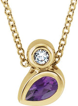 14K Gold Oval Natural Amethyst Bezel-Set Necklace or Slide Pendant - Yellow Gold