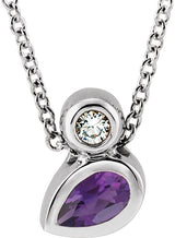 14K Gold Oval Natural Amethyst Bezel-Set Necklace or Slide Pendant - White Gold
