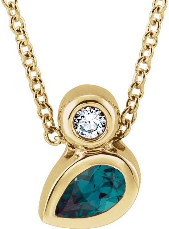 14K Gold Oval Lab-Grown Alexandrite Bezel-Set Necklace or Slide Pendant - Yellow Gold