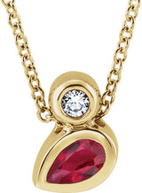 14K Gold Oval Natural Ruby Bezel-Set Necklace or Slide Pendant - Yellow Gold