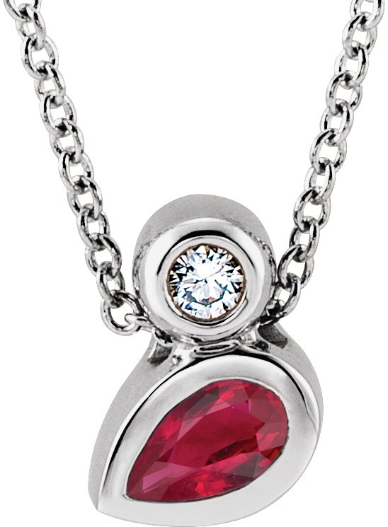 14K Gold Oval Natural Ruby Bezel-Set Necklace or Slide Pendant - White Gold