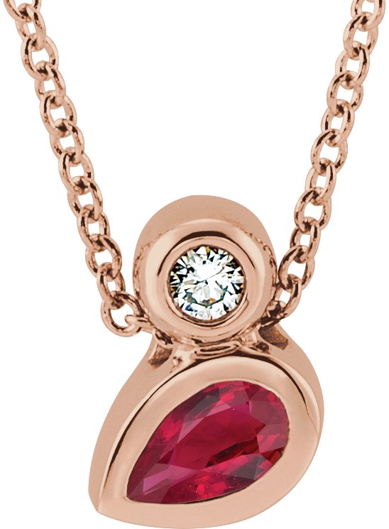 14K Gold Oval Natural Ruby Bezel-Set Necklace or Slide Pendant - Rose Gold