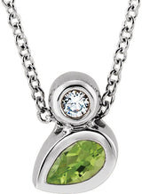 14K Gold Oval Natural Peridot Bezel-Set Necklace or Slide Pendant - White Gold