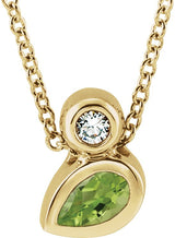 14K Gold Oval Natural Peridot Bezel-Set Necklace or Slide Pendant - Yellow Gold