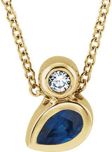 14K Gold Oval Natural Blue Sapphire Bezel-Set Necklace or Slide Pendant - Yellow Gold