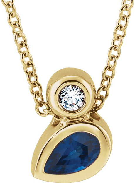 14K Gold Oval Natural Blue Sapphire Bezel-Set Necklace or Slide Pendant - Yellow Gold