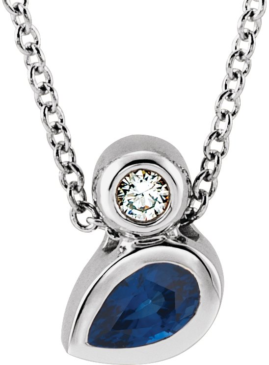 14K Gold Oval Natural Blue Sapphire Bezel-Set Necklace or Slide Pendant - White Gold
