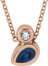 14K Gold Oval Natural Blue Sapphire Bezel-Set Necklace or Slide Pendant - Rose Gold